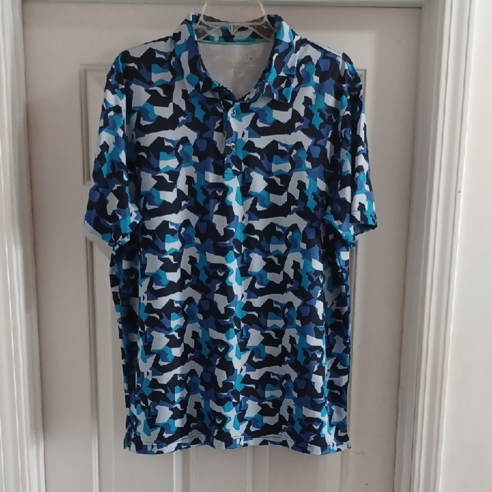 Men's Blue Camouflage Golf Polo Shirt, L - Picture 2 of 6